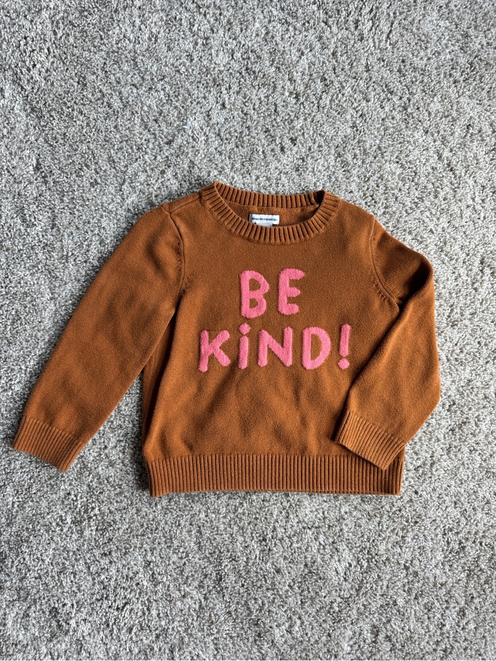 Girls Brown Knit Sweater with Pink "Be Kind" Text knit pullover fall size 2T - Picture 3 of 4